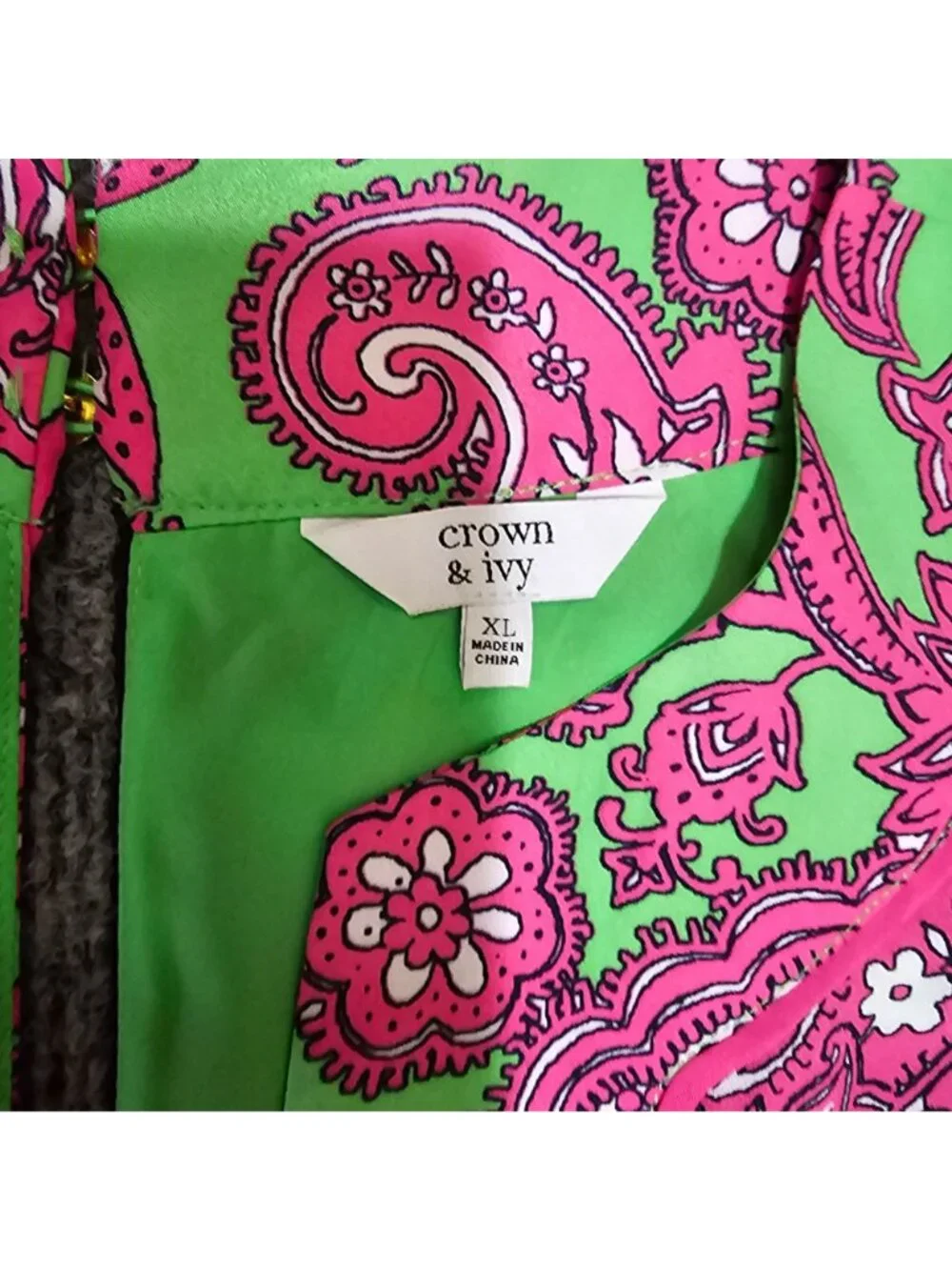 Crown & Ivy XL Sleeveless Green Dress With Pink Paisley Print & Keyhole Neckline - Picture 6 of 12